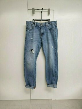 Jean Shop Relaxed Fit Light Blue Factory Distressed Men’s Selvedge Jeans Size 36